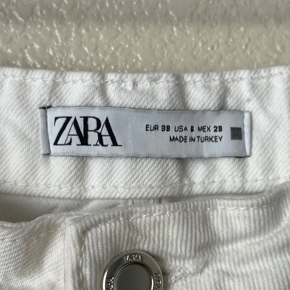 Zara‎ Jeans Womens Size 6 White High Rise Wide Leg Cropped Culotte Front Seam